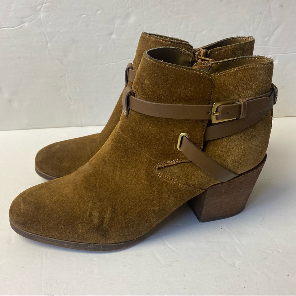 Crown Vintage Gabiann Suede Block Heel Booties - 9 Brown Tan Zipper